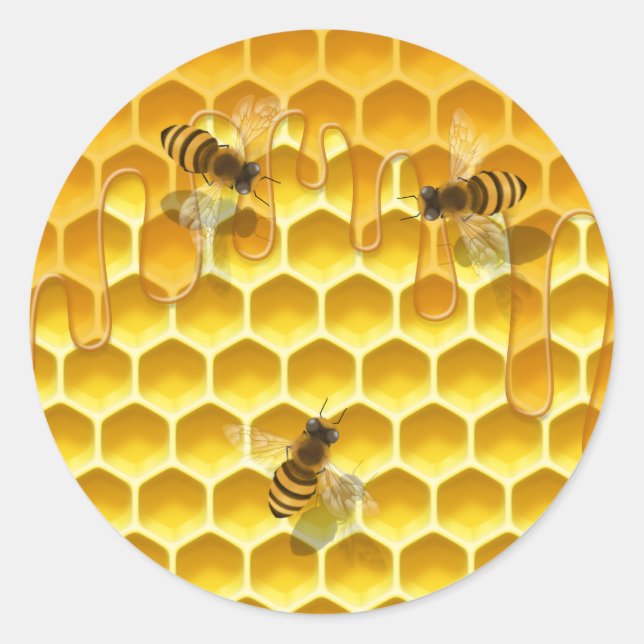 Honeycomb with Honeybees Customisable Round Classic Round Sticker (Front)