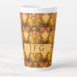 Honeycomb Yellow Fractal Art  Monogram Latte Mug