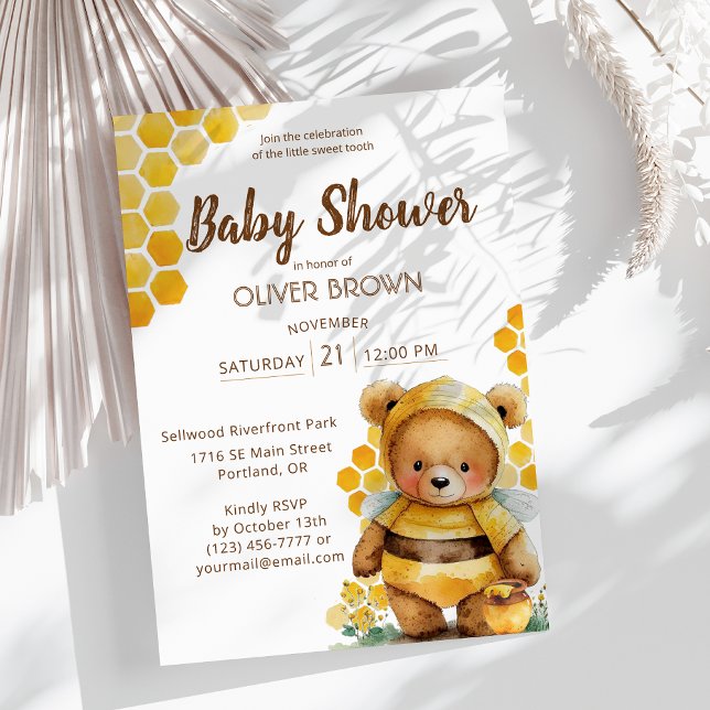Honeycombs and brown honey teddy bear Baby Shower  Invitation (Creator Uploaded)