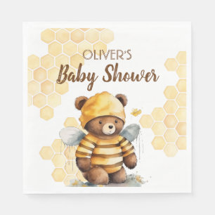 Honeycombs and brown honey teddy bear Baby Shower Napkin