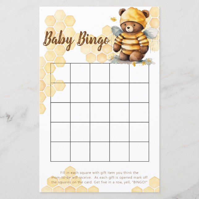 Honeycombs and brown honey teddy bear bingo game (Front)