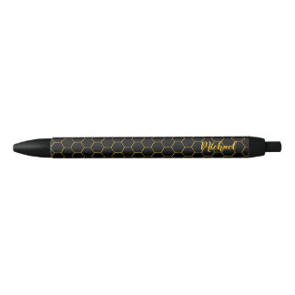Honeycombs Gold pattern Black background Ink Pen