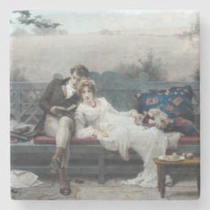Honeymoon (Bride and Groom on a Bench) Stone Coaster