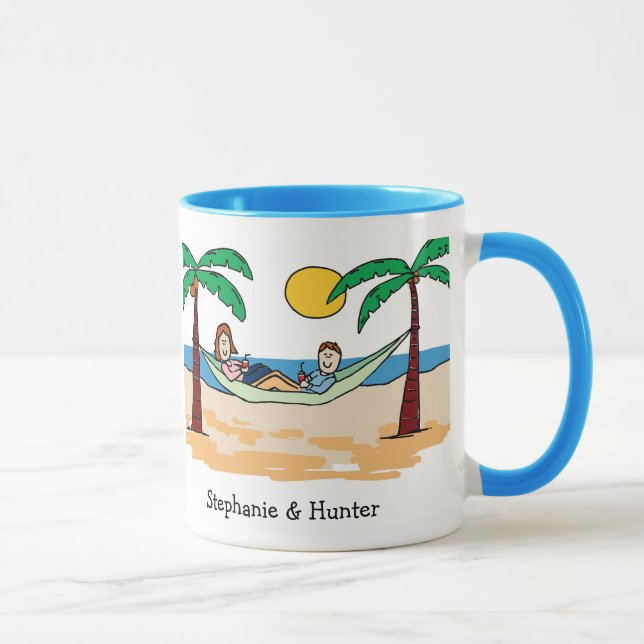 Honeymoon couple - personalised cartoon mug (Right)