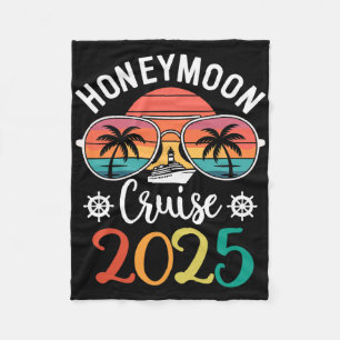 Honeymoon Cruise 2025 Just Married Matching Couple Fleece Blanket