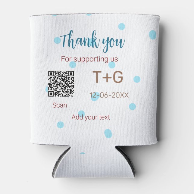 Honeymoon fund Add Q R code couple name wedding Can Cooler (Front)