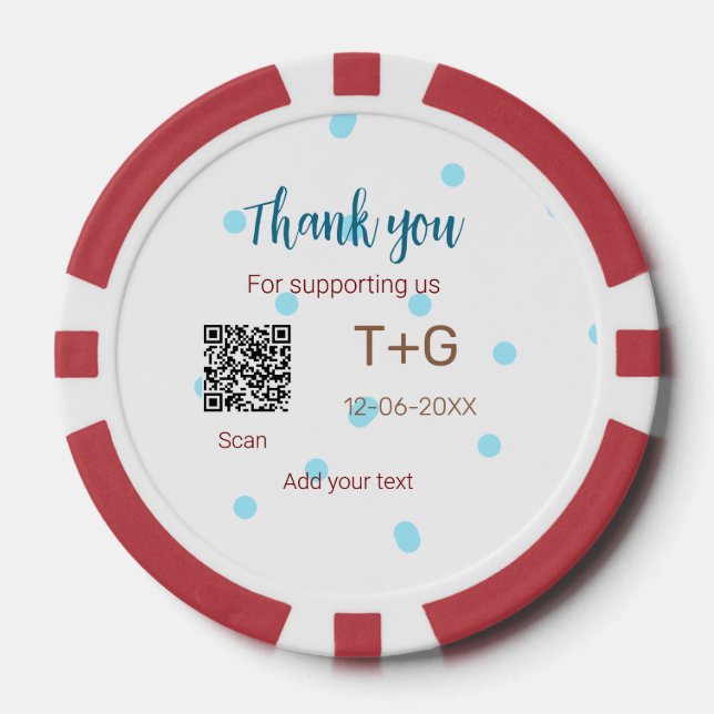 Honeymoon fund Add Q R code couple name wedding Poker Chips (Front)