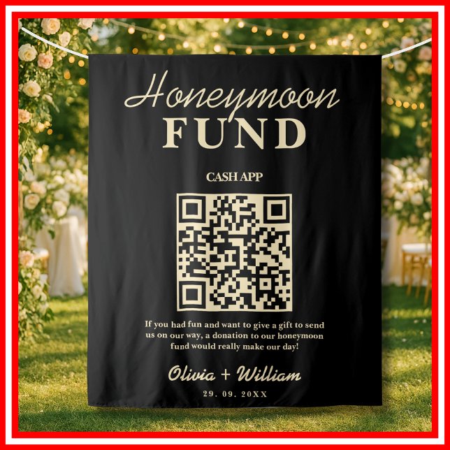 Honeymoon Fund Black QR Butter Yellow Backdrop Tapestry (Creator Uploaded)
