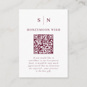 Honeymoon Fund Burgundy Red QR Code Registry Enclosure Card
