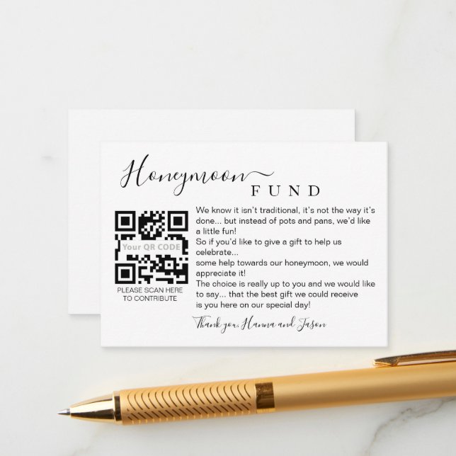 Honeymoon fund card with QR (Front/Back In Situ)