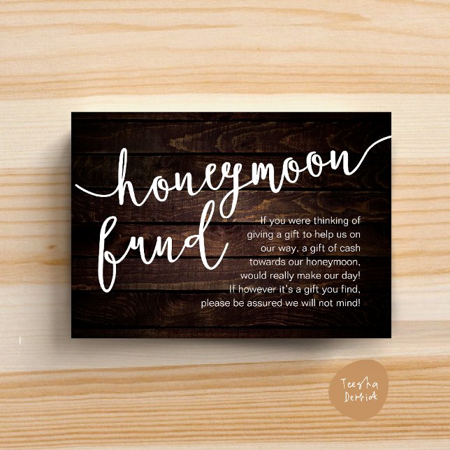 Honeymoon Fund Cash Wish, a note on gifts Enclosure Card (Honeymoon Fund Cash Wish, a note on gifts Enclosure Card Rustic Dark Wood)
