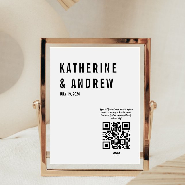 Honeymoon Fund Elegant Cash QR Code Wedding Sign (Creator Uploaded)