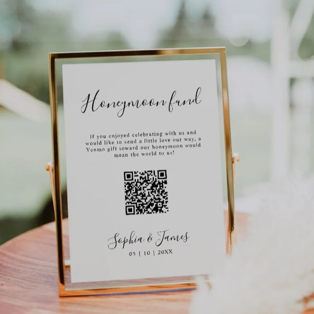 Honeymoon Fund Minimalist Wedding QR Code Sign  (Honeymoon Fund Minimalist Wedding QR Code Sign)
