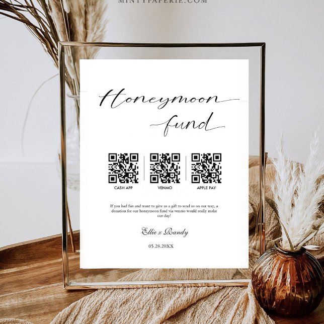 Honeymoon Fund Modern Cash QR Code Wedding Pedestal Sign (Creator Uploaded)