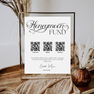 Honeymoon Fund Modern Cash QR Code Wedding Pedestal Sign