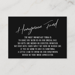 Honeymoon Fund Modern Handwriting Black & White Enclosure Card