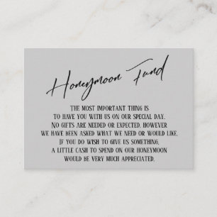 Honeymoon Fund Modern Handwriting Light Grey Enclosure Card