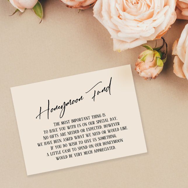 Honeymoon Fund Modern Handwriting Simple Cream Enclosure Card (Creator Uploaded)