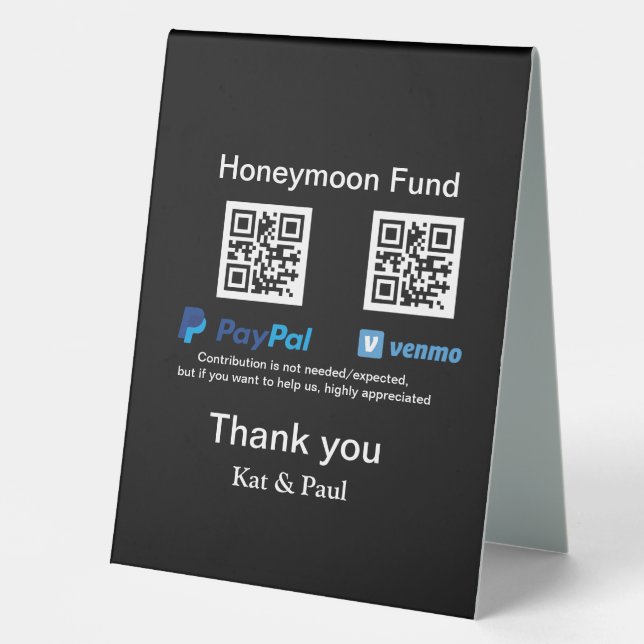 Honeymoon Fund PayPal Venmo QR code thank you (Front)