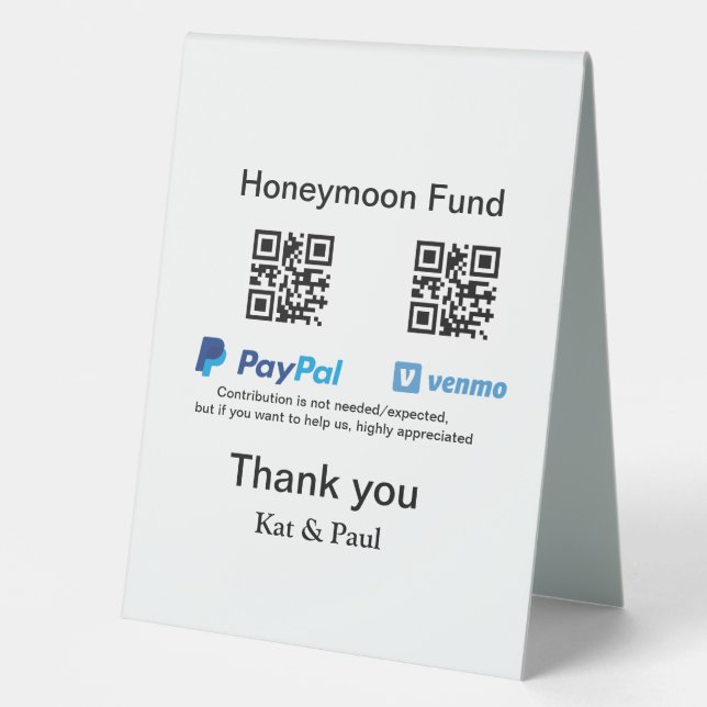 Honeymoon Fund PayPal Venmo QR code thank you (Front)