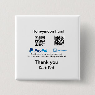 Honeymoon Fund PayPal Venmo QR code thank you 15 Cm Square Badge