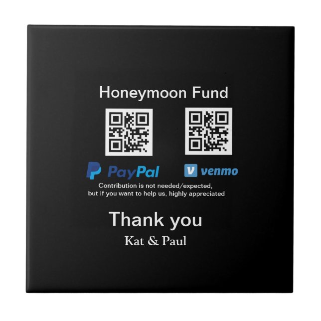 Honeymoon Fund PayPal Venmo QR code thank you Ceramic Tile (Front)