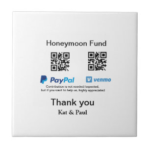 Honeymoon Fund PayPal Venmo QR code thank you Ceramic Tile