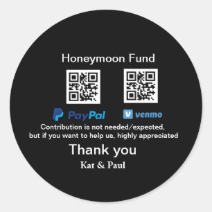 Honeymoon Fund PayPal Venmo QR code thank you Classic Round Sticker