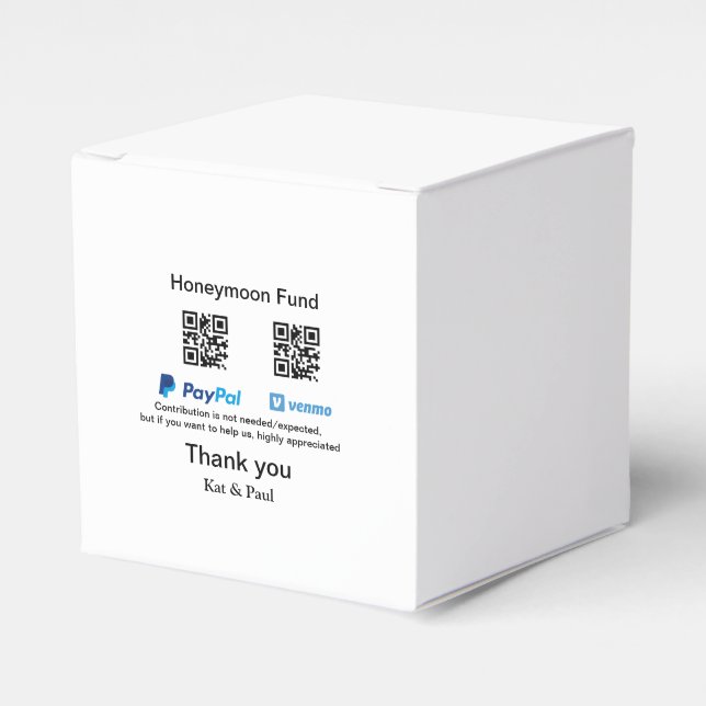 Honeymoon Fund PayPal Venmo QR code thank you Favour Box (Front Side)