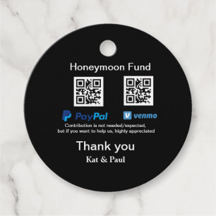Honeymoon Fund PayPal Venmo QR code thank you Favour Tags