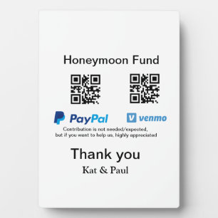 Honeymoon Fund PayPal Venmo QR code thank you Plaque