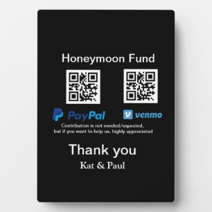 Honeymoon Fund PayPal Venmo QR code thank you Plaque