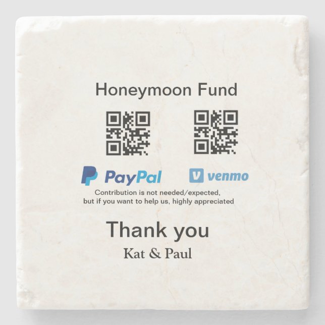 Honeymoon Fund PayPal Venmo QR code thank you Stone Coaster (Front)