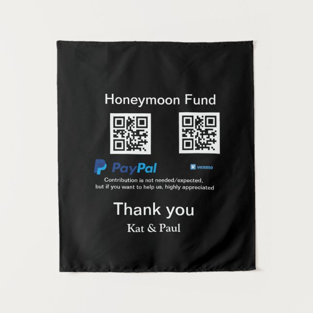 Honeymoon Fund PayPal Venmo QR code thank you Tapestry (Front)