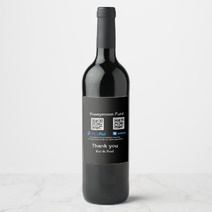 Honeymoon Fund PayPal Venmo QR code thank you Wine Label