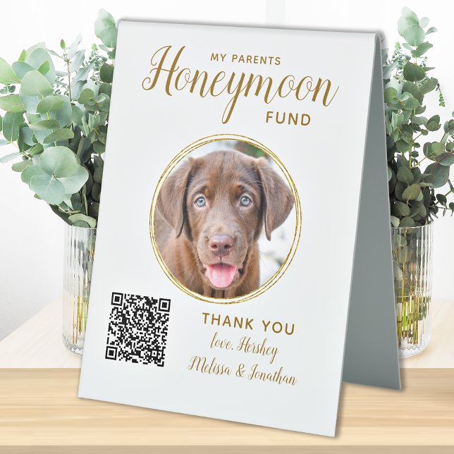 Honeymoon Fund Pet Wedding Gold QR Code Dog Photo (Creator Uploaded)