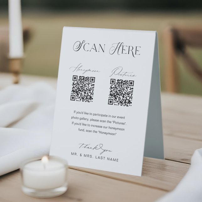 Honeymoon Fund &  Pictures QR Code Scan Wedding (Honeymoon Fund & Pictures QR Code Scan Wedding Table Tent Sign)