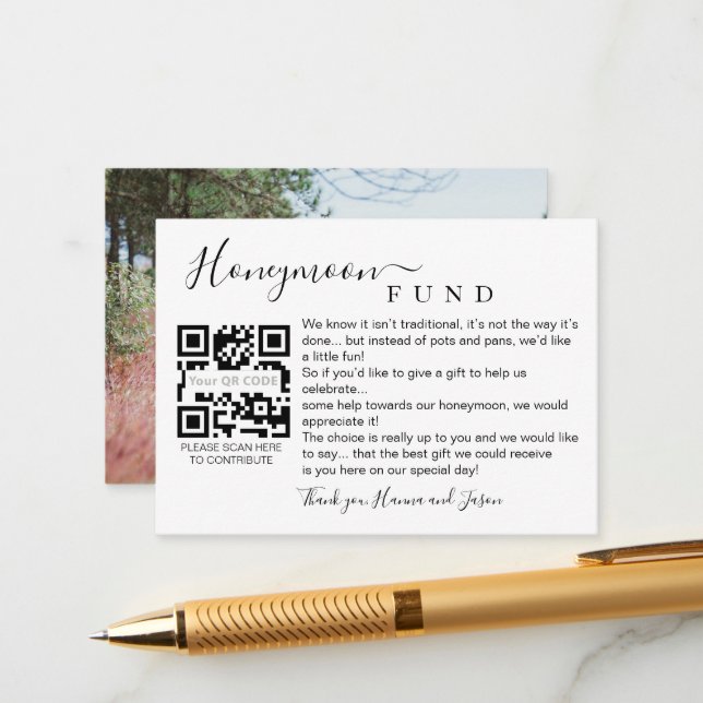 Honeymoon fund Qr card with Photo (Front/Back In Situ)