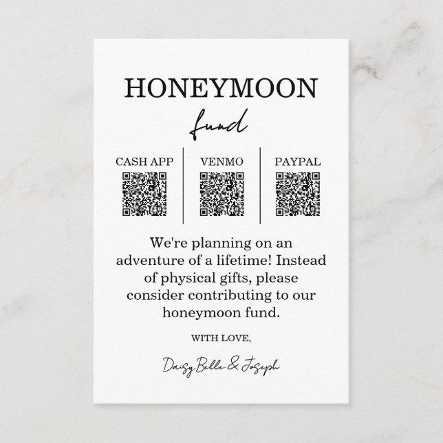 Honeymoon Fund QR Code Enclosure Card (Front)