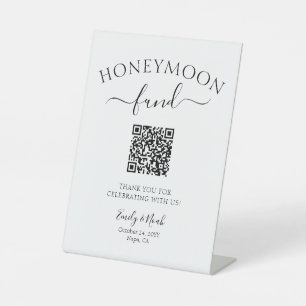 Honeymoon Fund QR Code Minimalist Wedding Decor Pedestal Sign