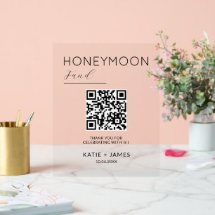Honeymoon Fund QR Code Registry Wedding Wishing Acrylic Sign