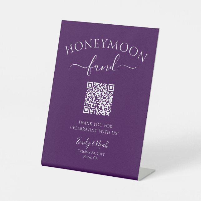 Honeymoon Fund QR Code Sign Minimalist Wedding (Front)