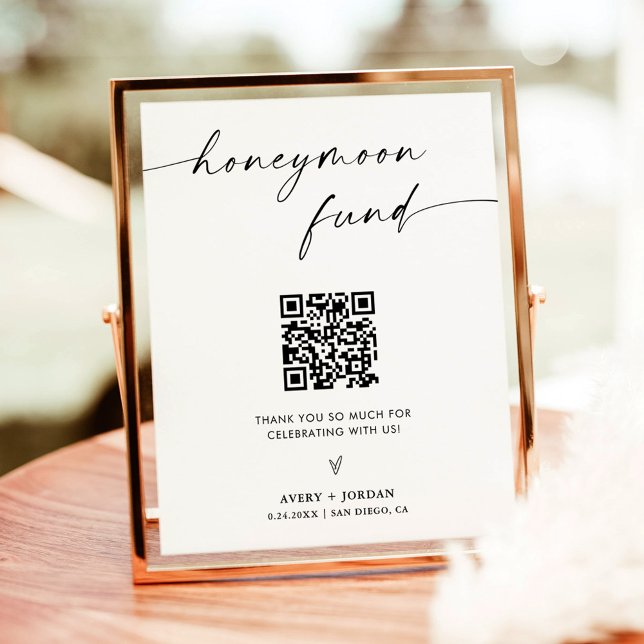 Honeymoon Fund QR Code Sign, Minimalist Wedding Poster (Creator Uploaded)