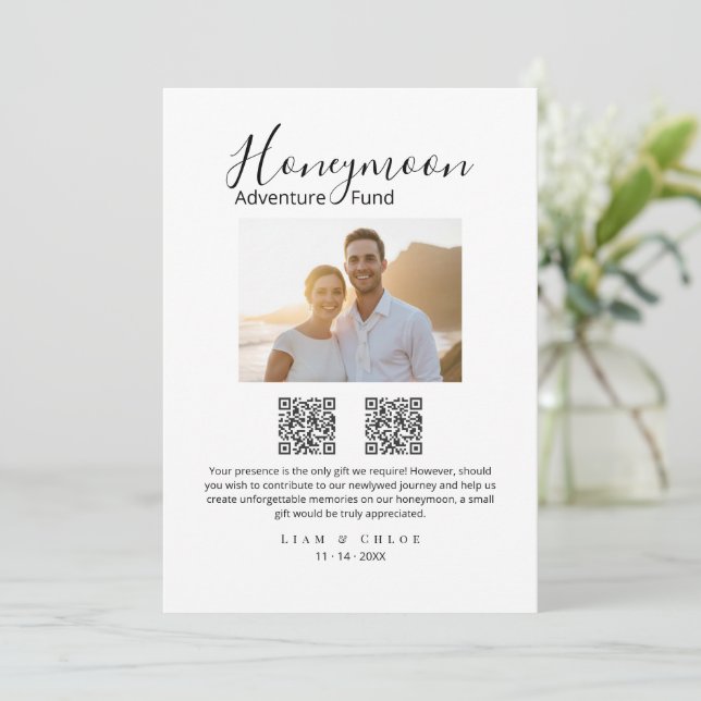 Honeymoon Fund QR Code Sign, Wedding Cash Gift  Invitation (Standing Front)