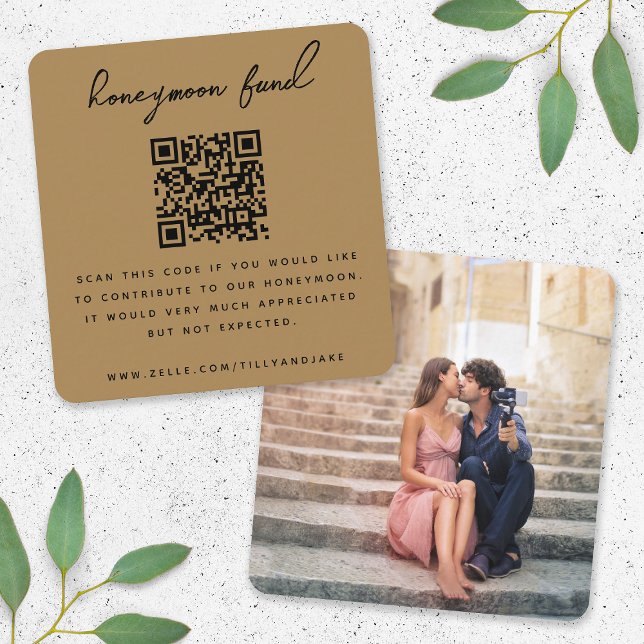 Honeymoon Fund | QR Code Wedding Registry Gold Enclosure Card (Creator Uploaded)