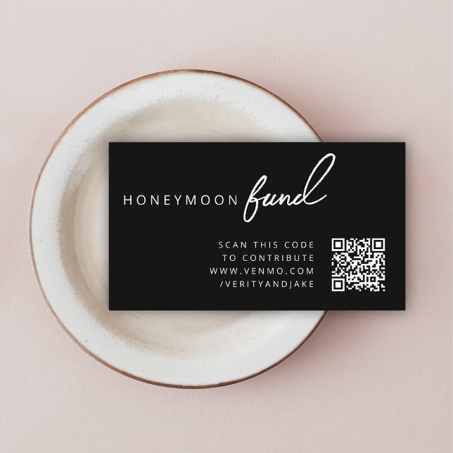 Honeymoon Fund QR Code Wedding Wishing Well Black Enclosure Card (Creator Uploaded)