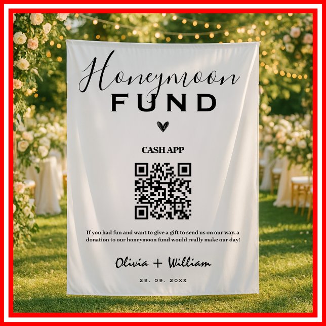Honeymoon Fund QR Modern Wedding Backdrop Tapestry (Creator Uploaded)
