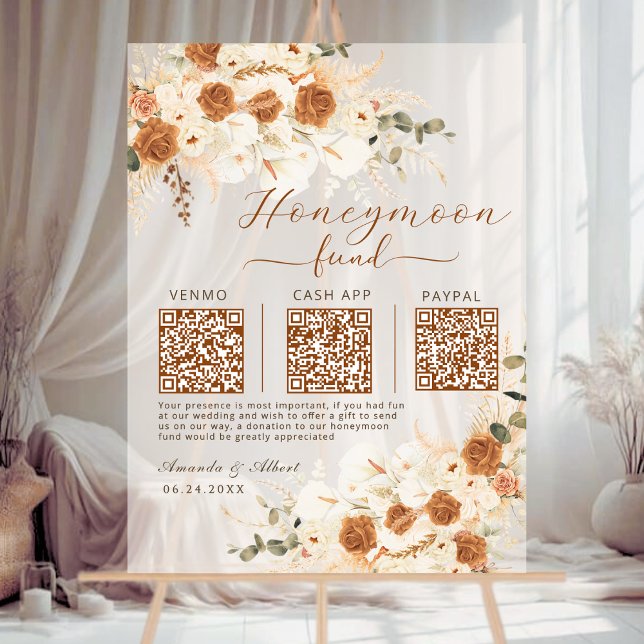 Honeymoon Fund QR Wedding| Cash App Venmo & PayPal Acrylic Sign (Make gifting effortless 🌿💍 – Honeymoon Fund QR Signs)
