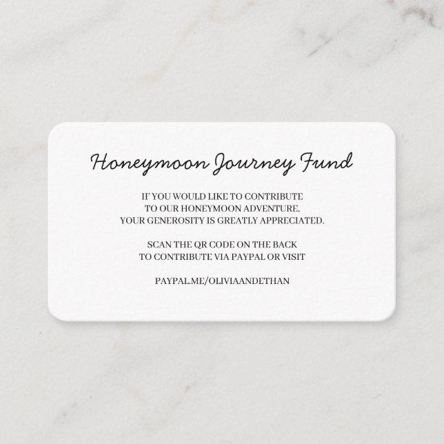 Honeymoon Fund QR Wedding Design Enclosure Card (Front)