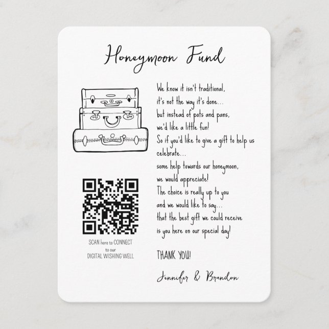 Honeymoon fund request wedding QR CODE Enclosure Card (Front)